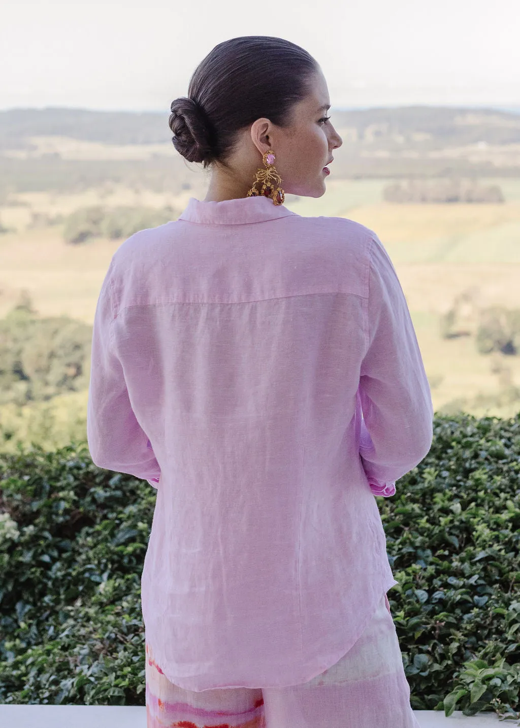 Casual Linen Shirt Rose Petal