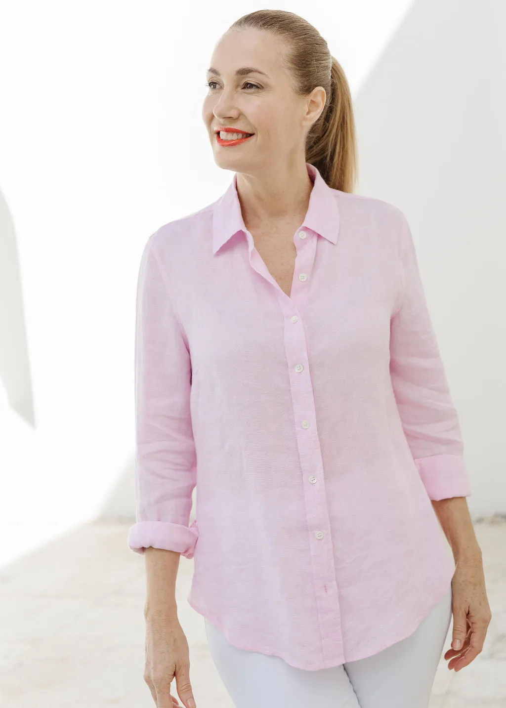 Casual Linen Shirt Rose Petal