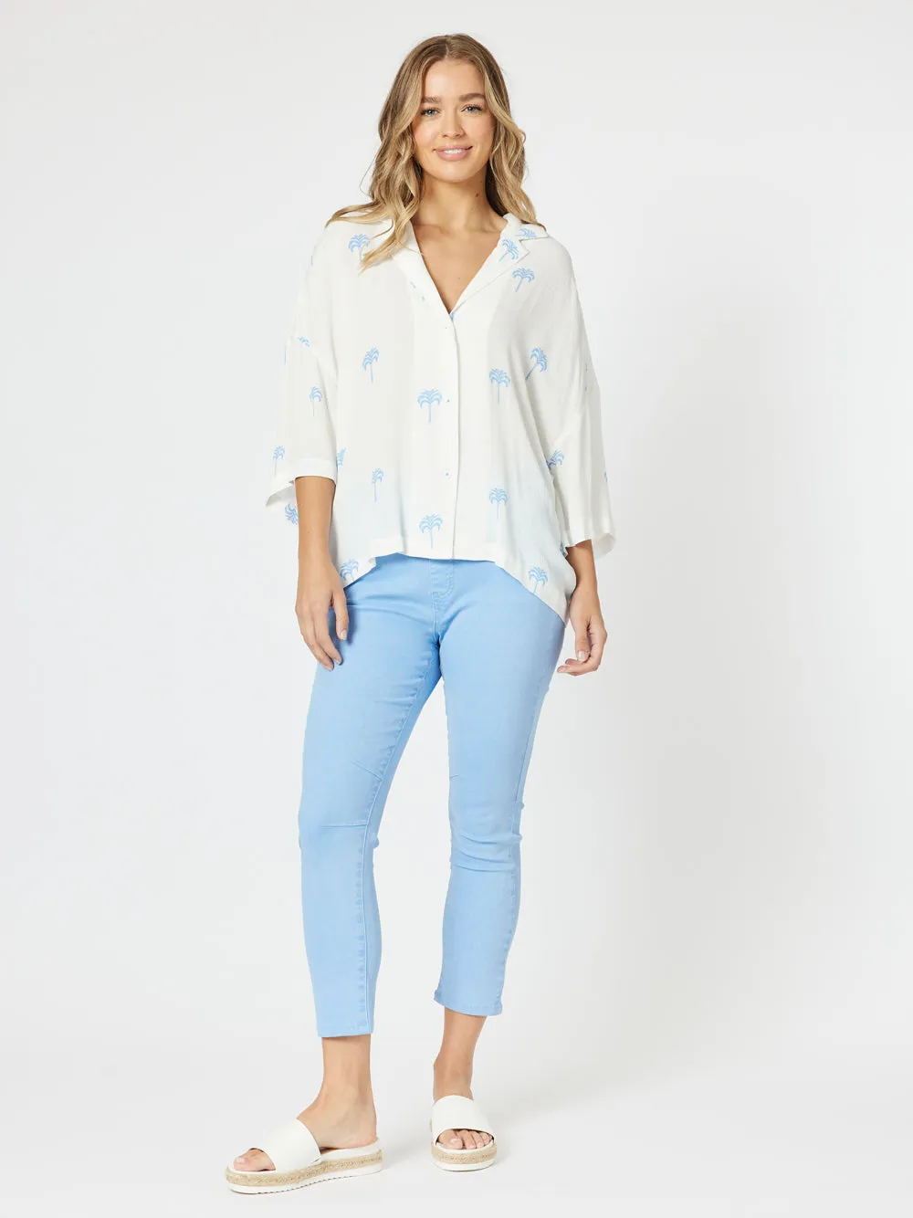 Coco Palm Shirt - White/Blue