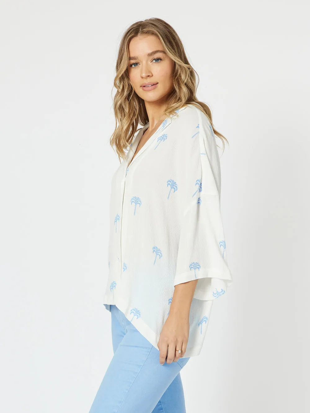 Coco Palm Shirt - White/Blue