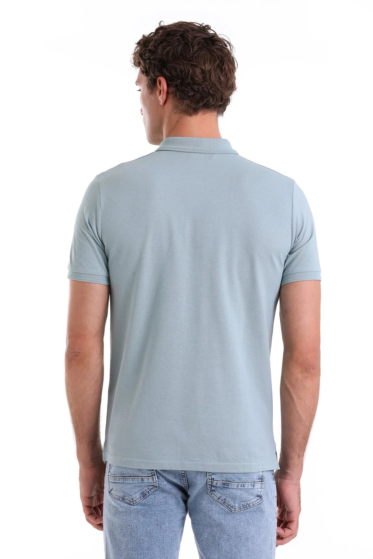 Comfort Fit Basic Plain 100% Cotton Blue Polo T-Shirt