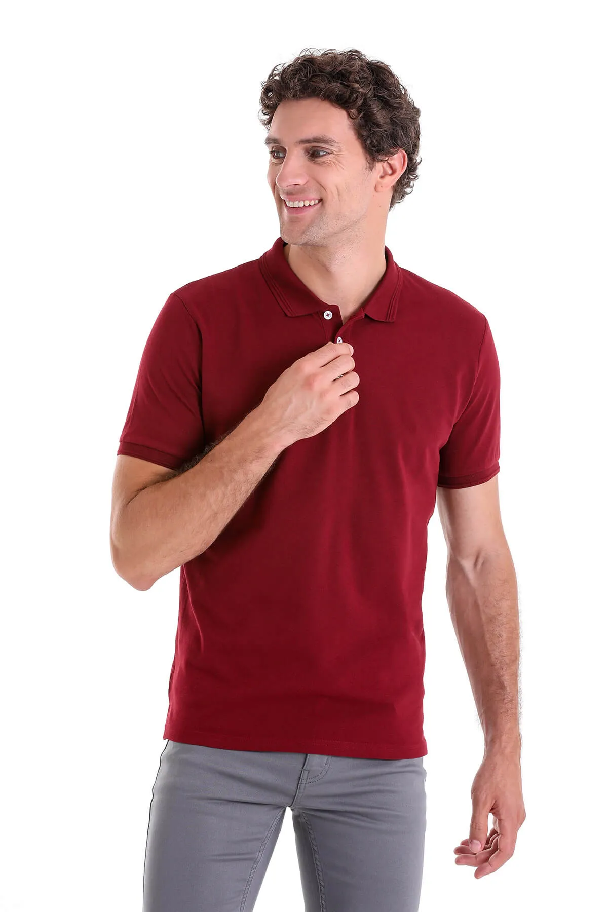 Comfort Fit Basic Plain 100% Cotton Burgundy Polo T-Shirt