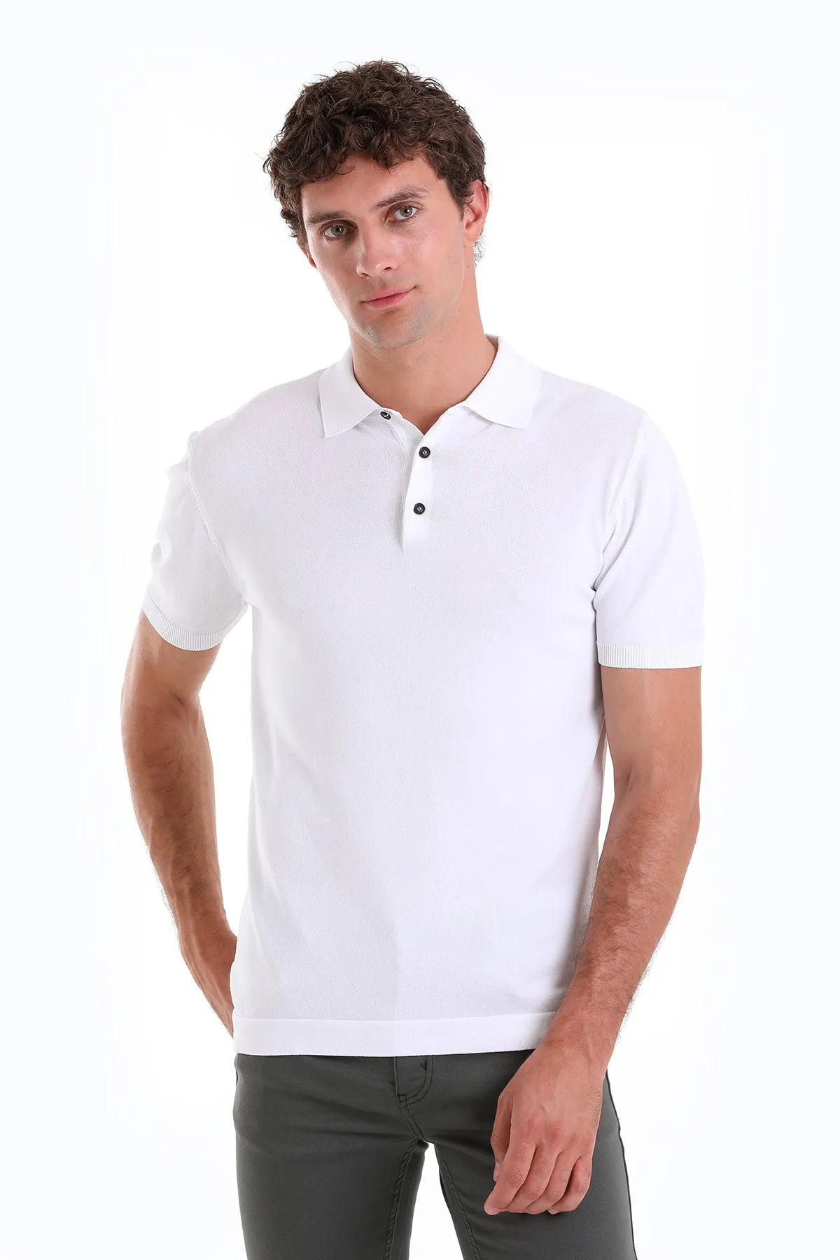 Comfort Fit Basic White Polo T-Shirt