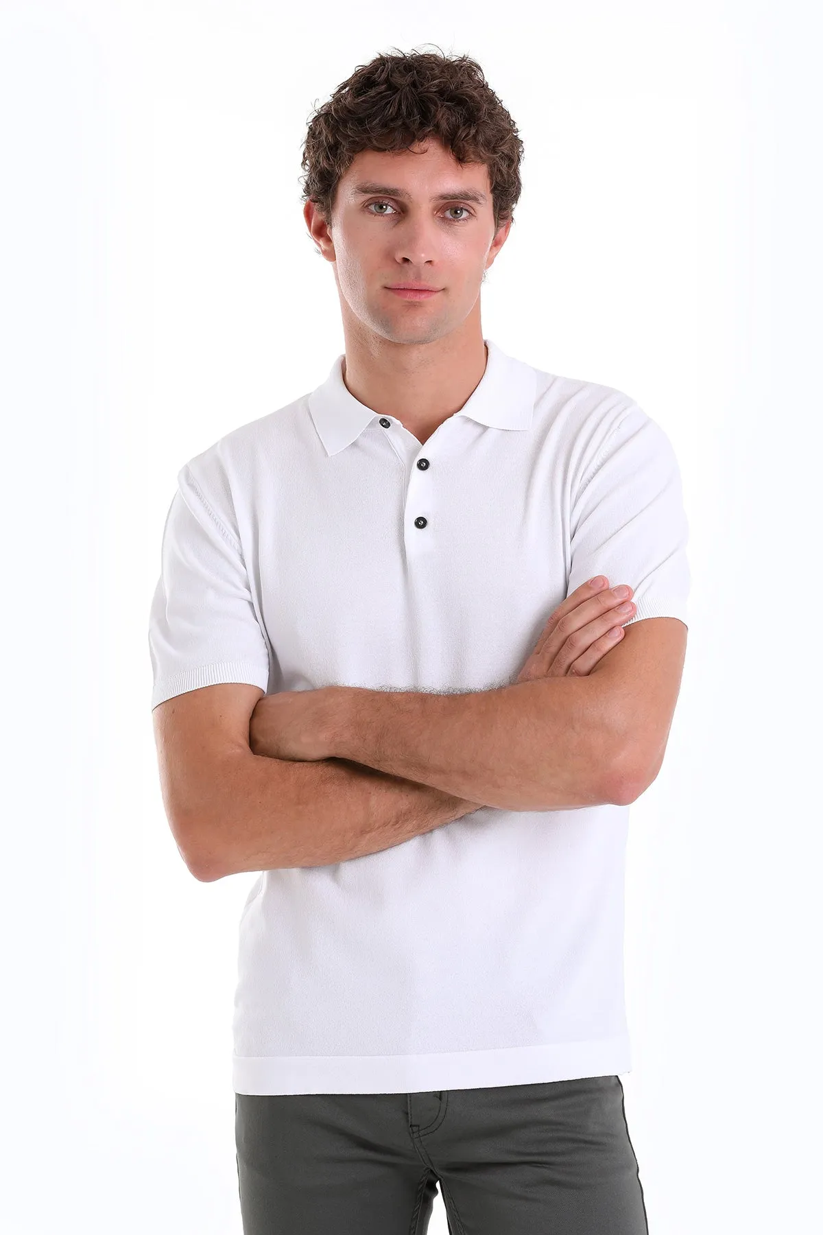 Comfort Fit Basic White Polo T-Shirt