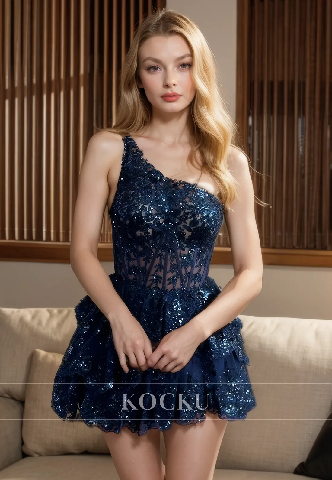 Couture & Ornate One Shoulder A-Line Sparkly Appliques Party Homecoming Dress