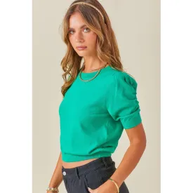 Cropped Ruched Sleeve Detailed Sweater Top