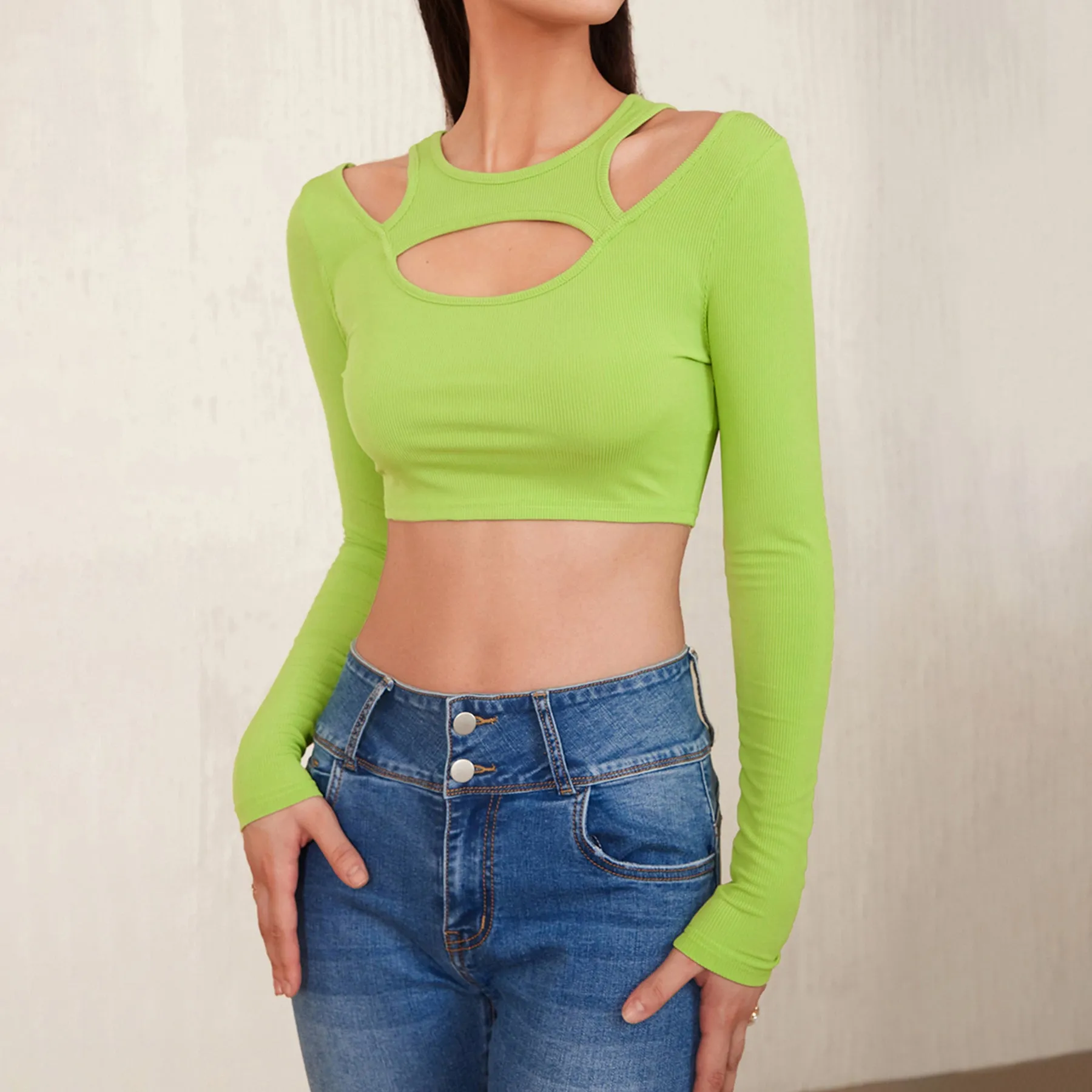 Cut Out Cold Shoulder Crop Tee