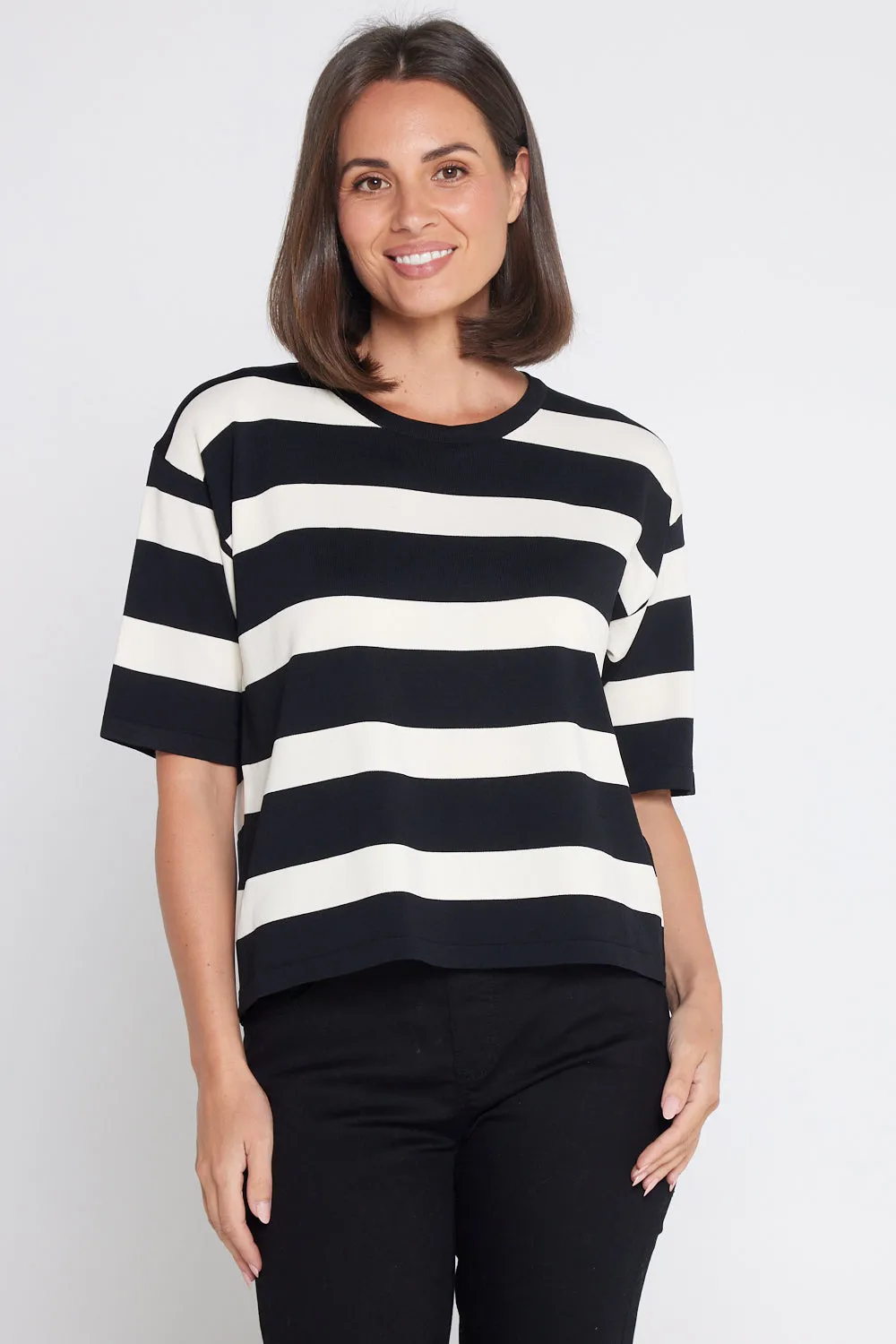 Diaz Knit T-Shirt - Black/Ivory Stripe