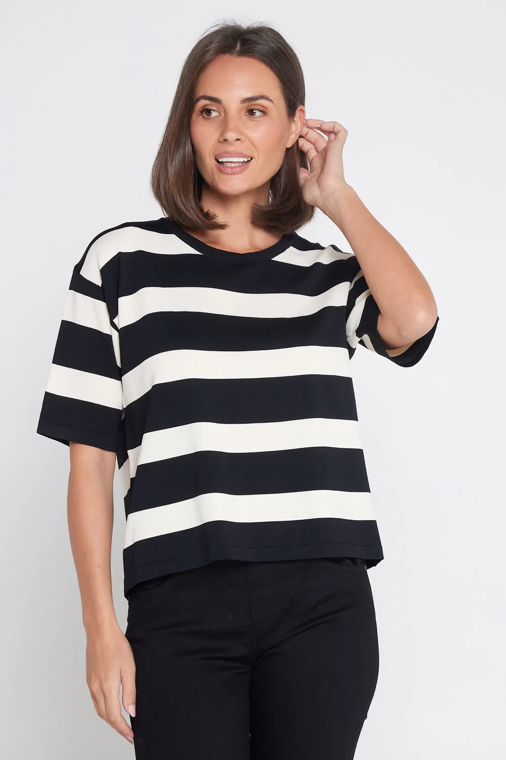 Diaz Knit T-Shirt - Black/Ivory Stripe