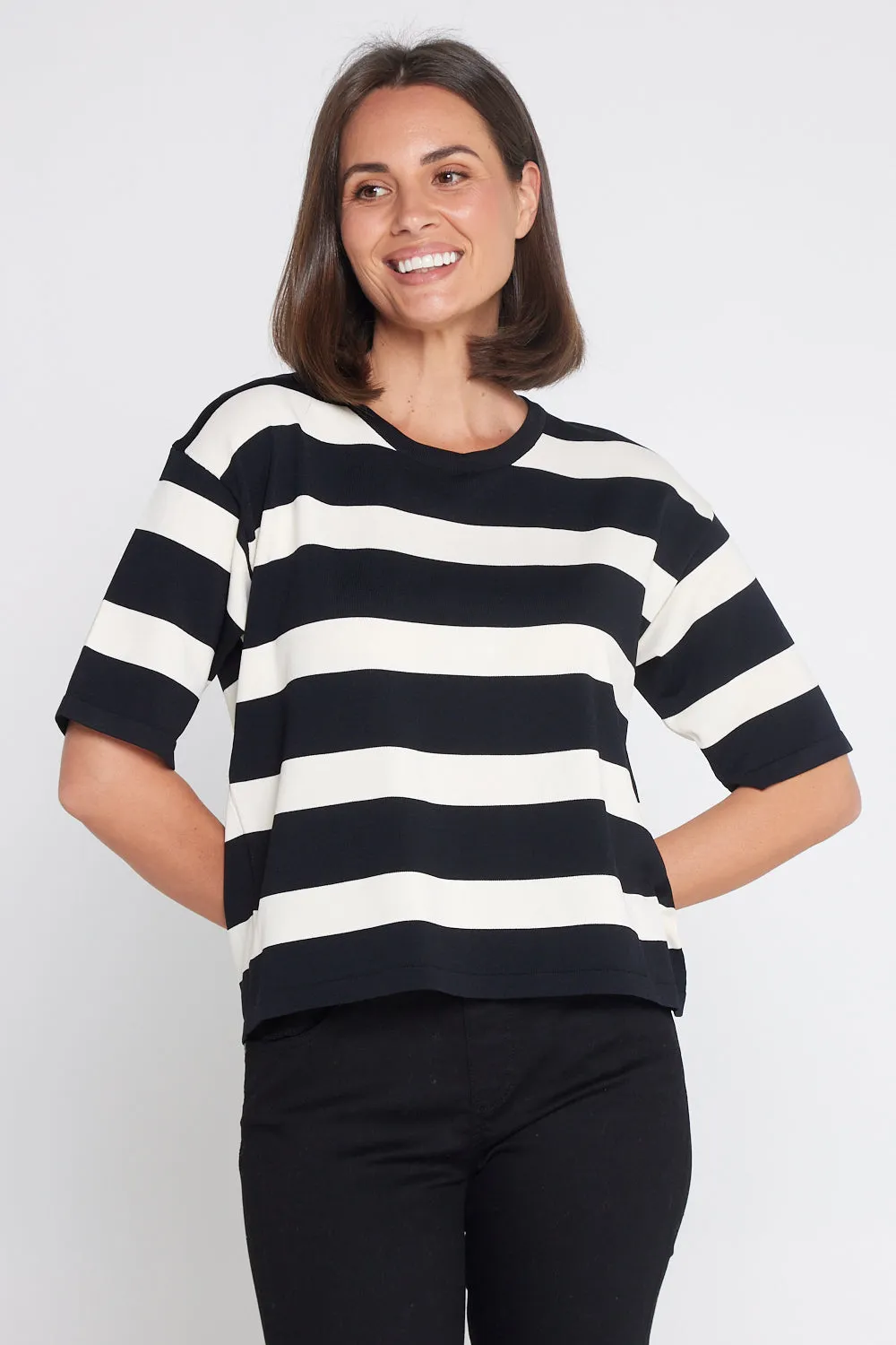 Diaz Knit T-Shirt - Black/Ivory Stripe