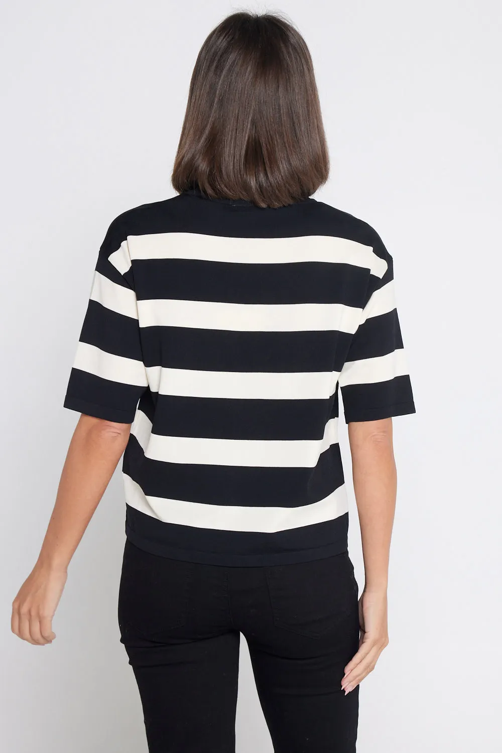 Diaz Knit T-Shirt - Black/Ivory Stripe