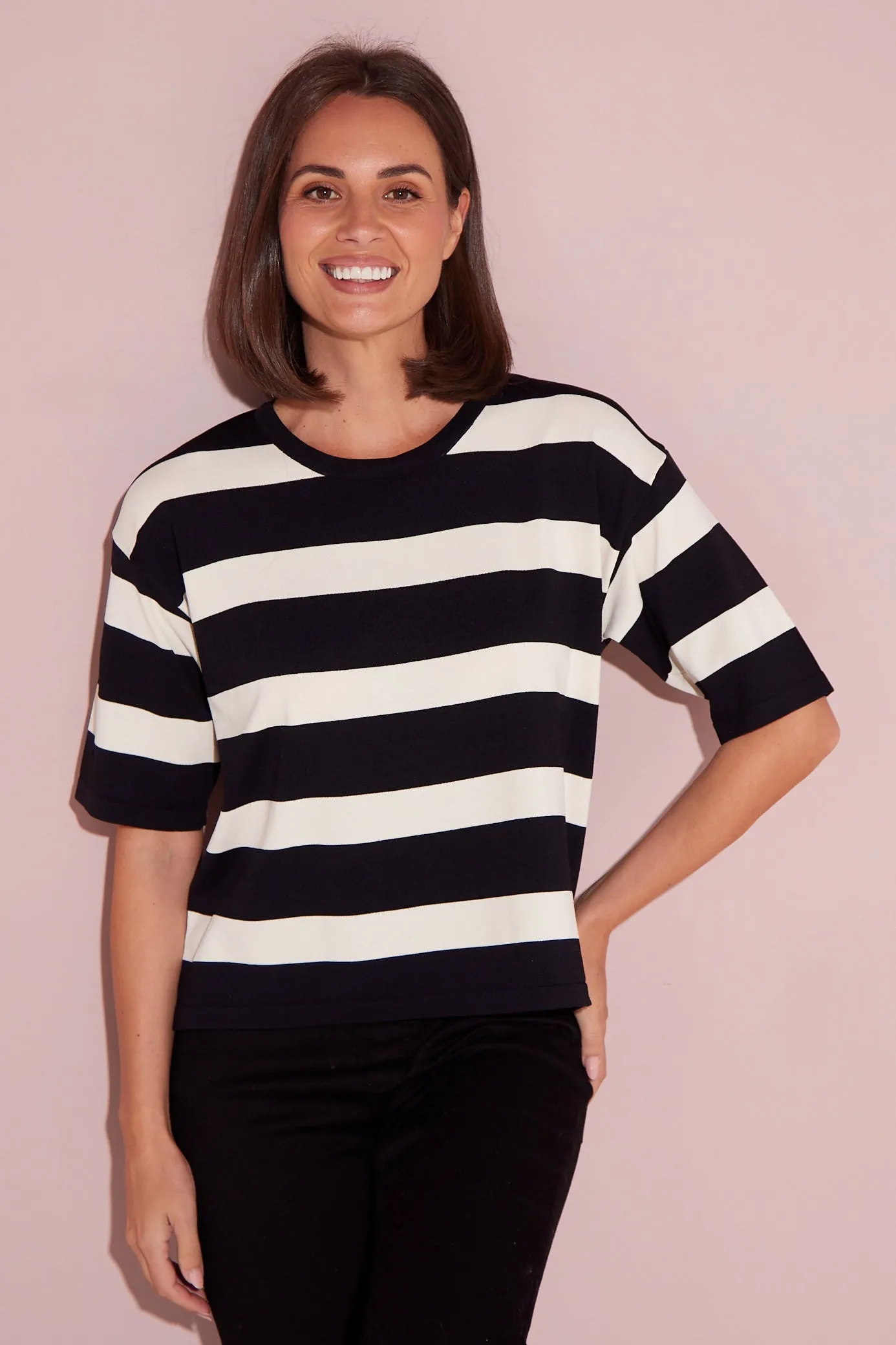 Diaz Knit T-Shirt - Black/Ivory Stripe