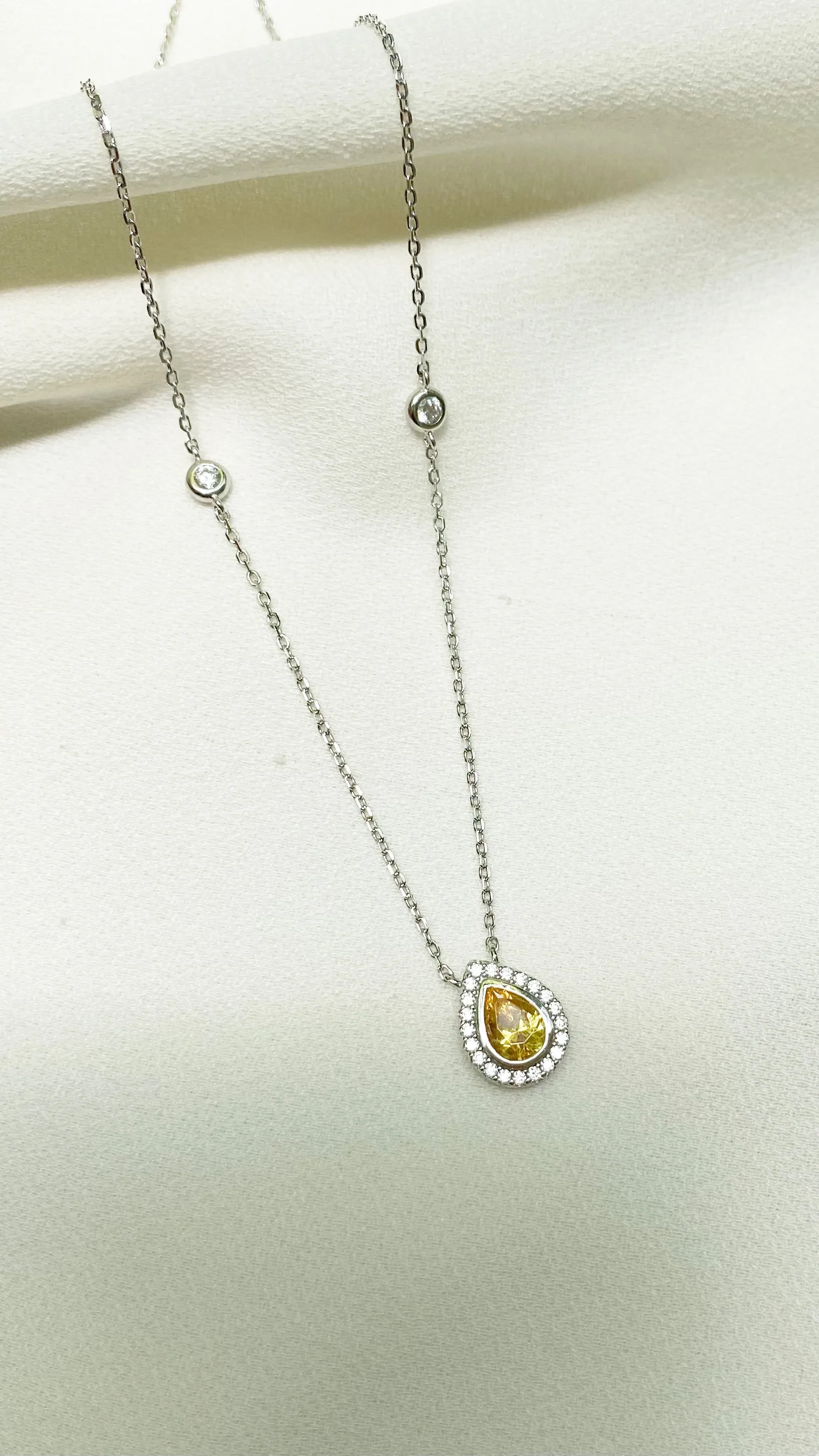 Emile Yellow Necklace White Gold Plated