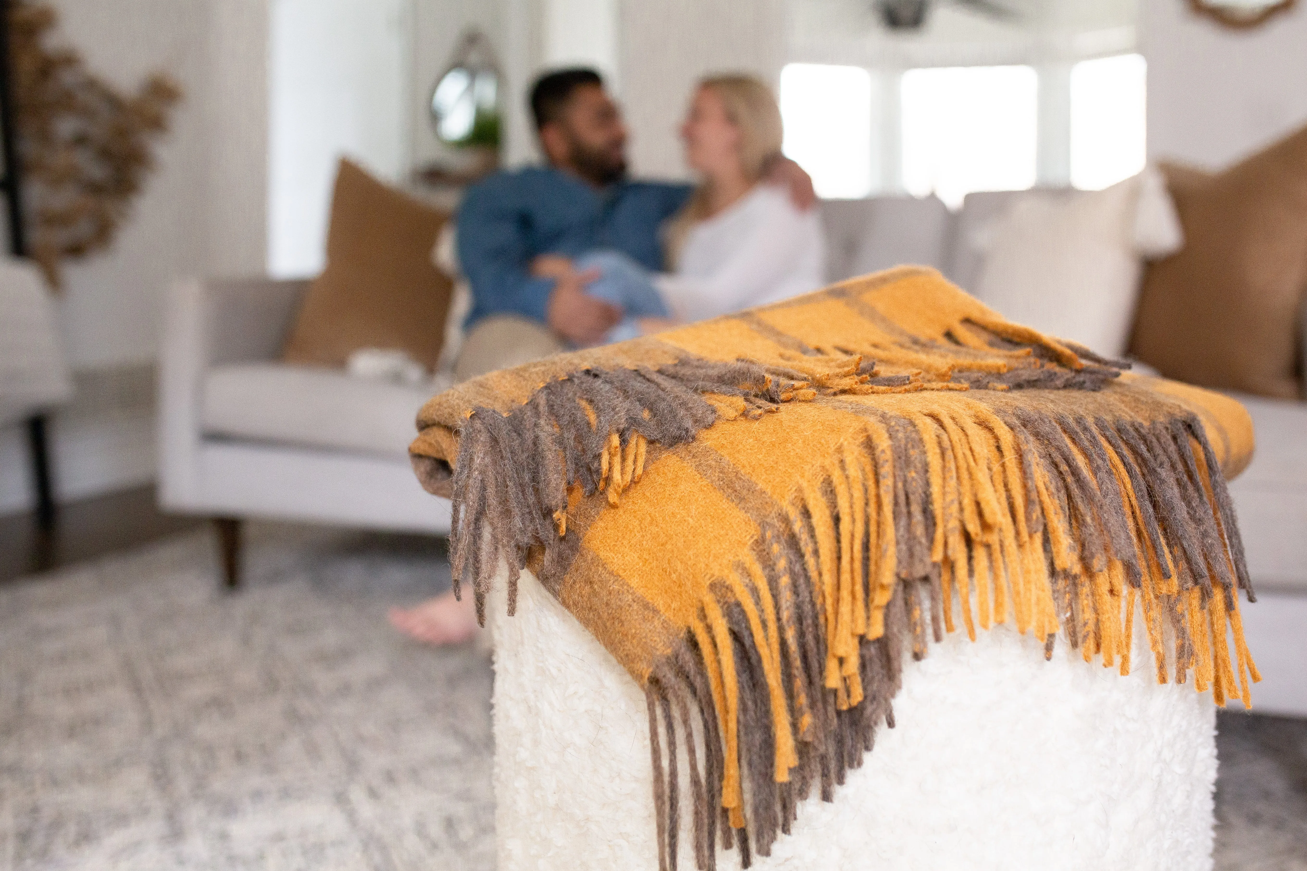 Estancia Alpaca Blend Throw | Grey/Mustard Yellow