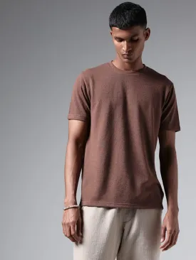 ETA Coffee Brown Self-Textured Slim-Fit T-Shirt