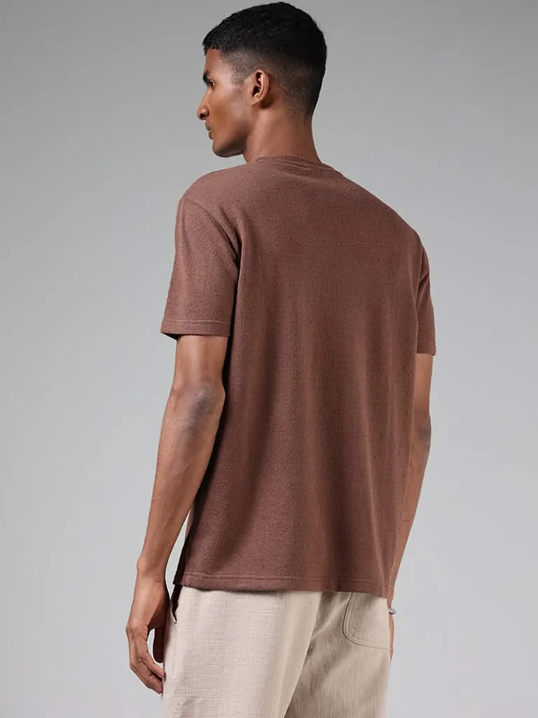 ETA Coffee Brown Self-Textured Slim-Fit T-Shirt