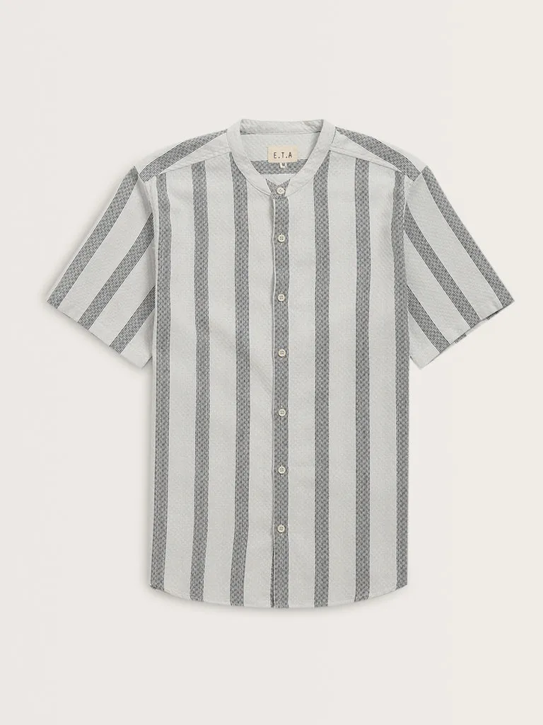 ETA Grey Striped Design Resort-Fit Cotton Shirt