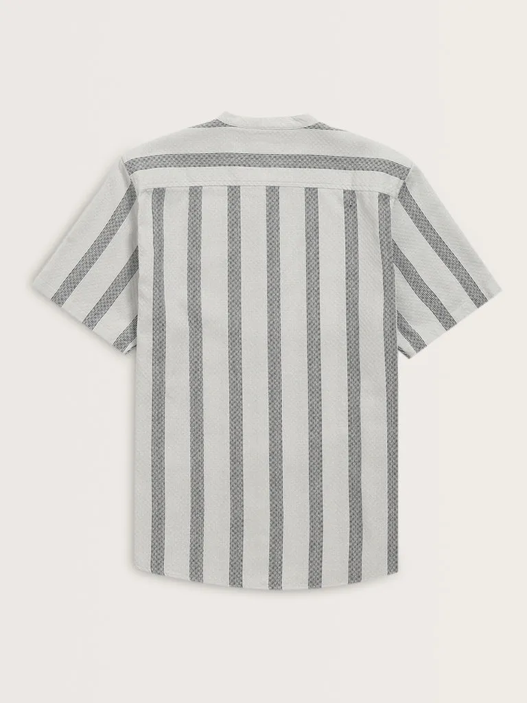 ETA Grey Striped Design Resort-Fit Cotton Shirt