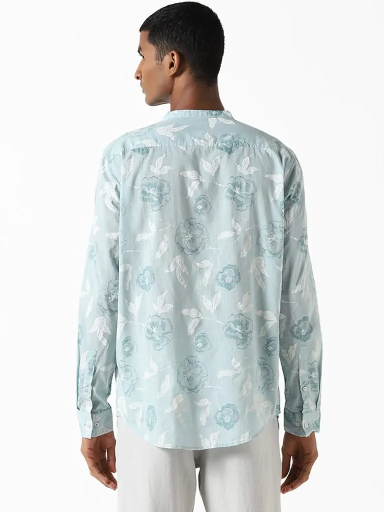 ETA Light Teal Printed Floral Resort-Fit Shirt