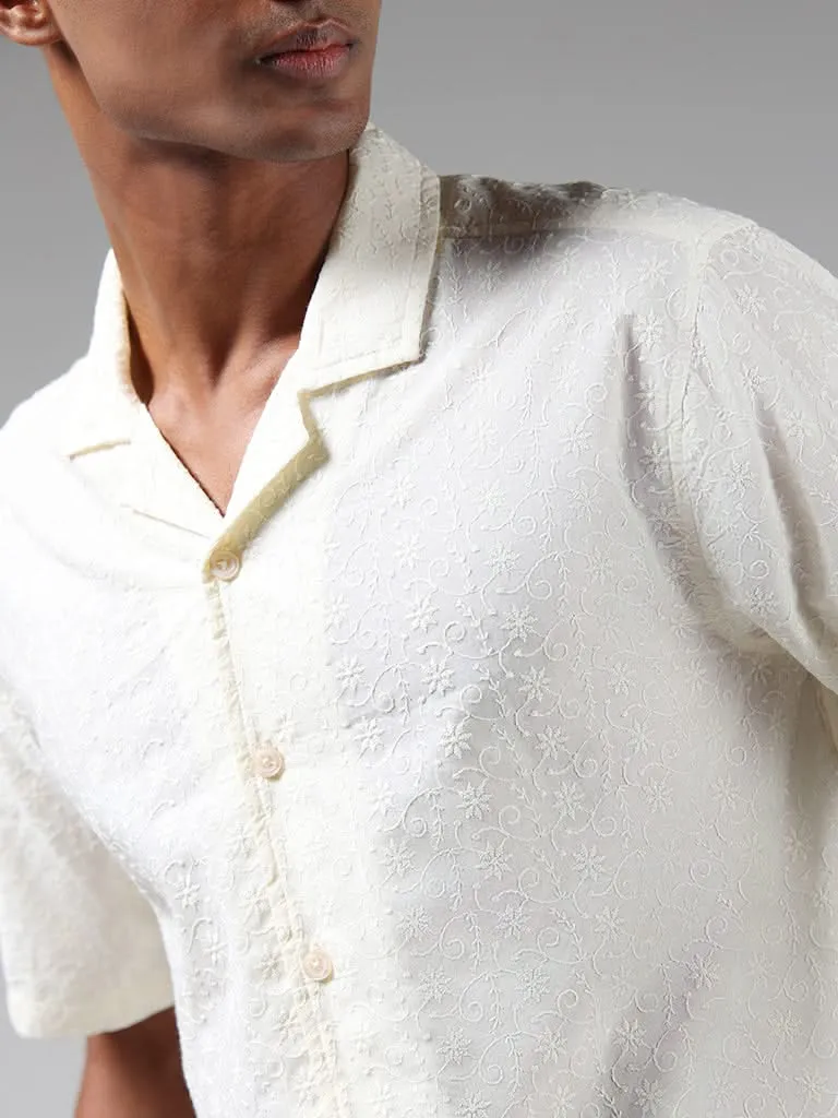 ETA Off-White Self-Embroidered Cotton Relaxed-Fit Shirt