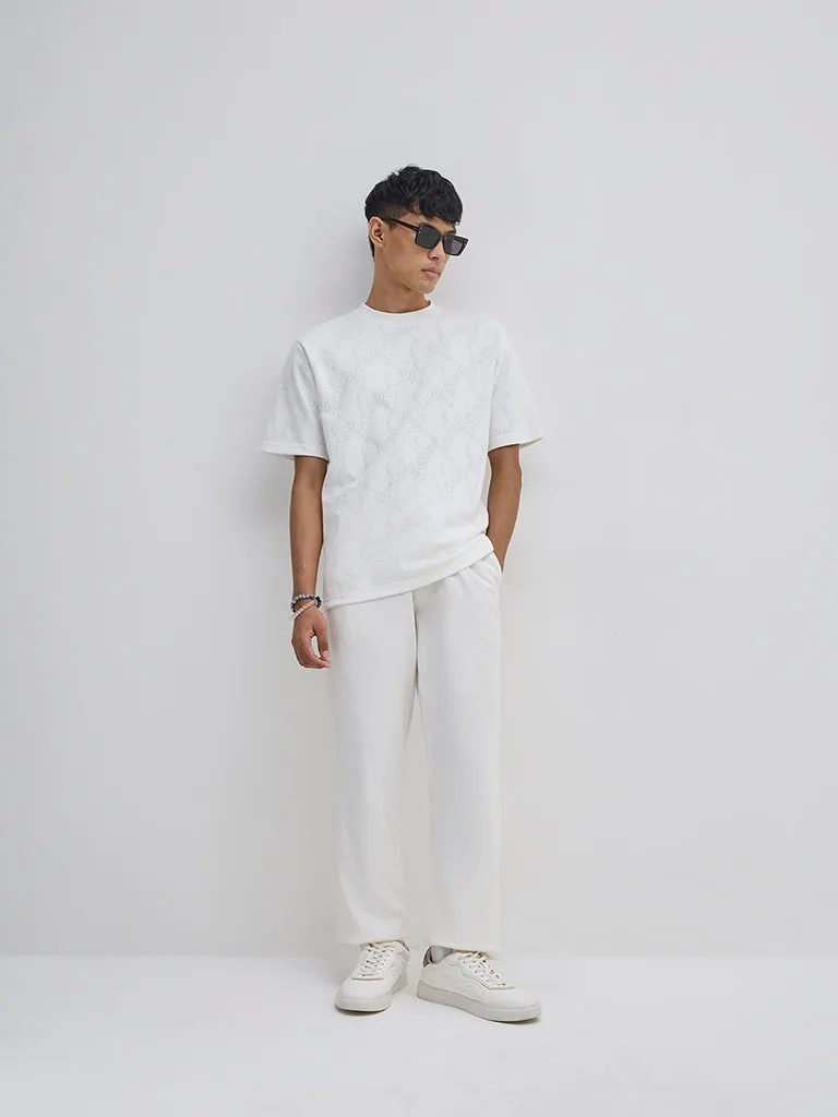 ETA White Self-Patterned Relaxed-Fit Cotton T-Shirt