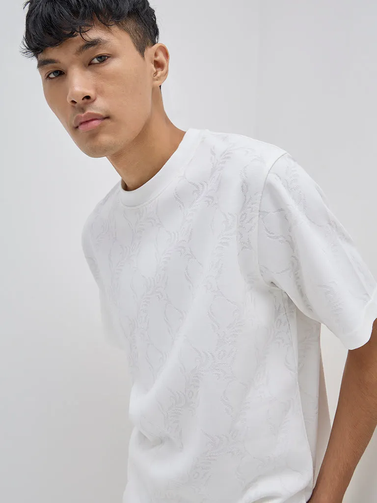 ETA White Self-Patterned Relaxed-Fit Cotton T-Shirt