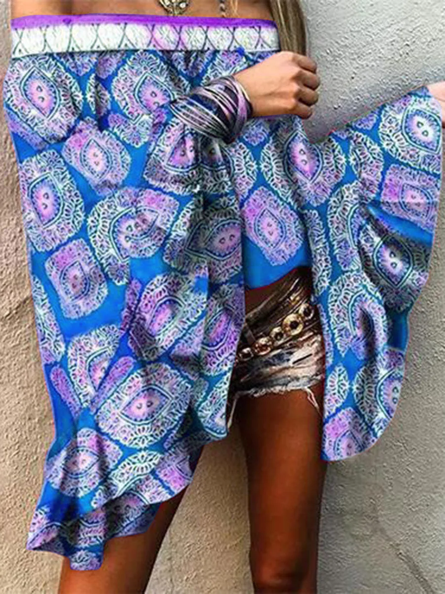 Fashionable Casual Bohemian Print Strapless Top