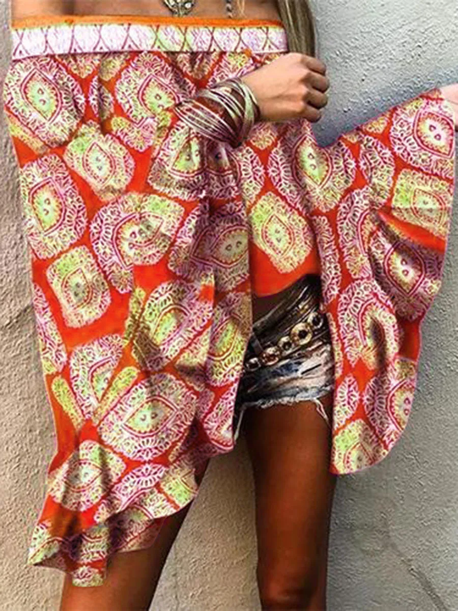 Fashionable Casual Bohemian Print Strapless Top