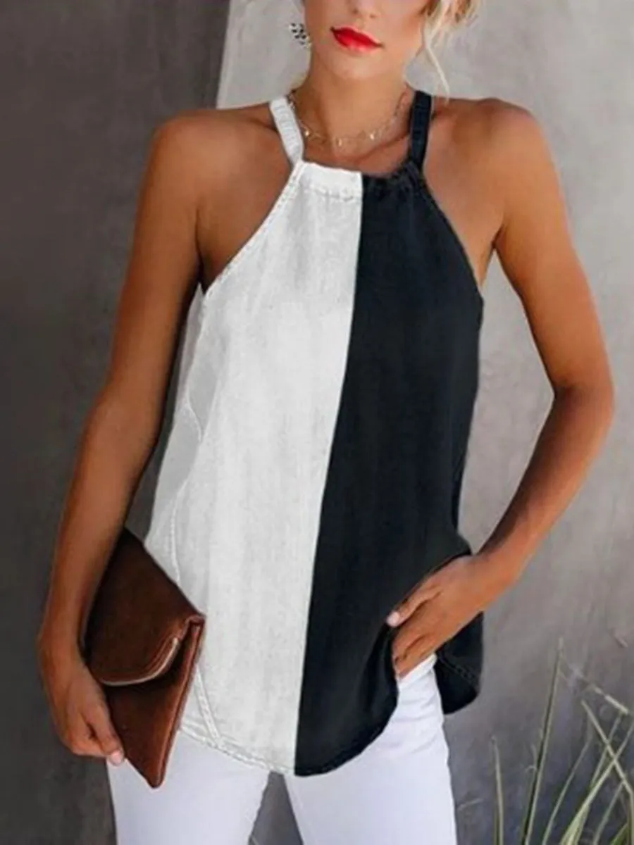 Fashionable Holiday Halter Colorblock Top