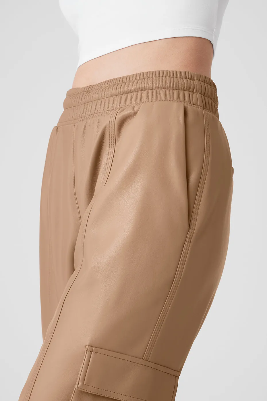 Faux Leather Power Hour Jogger - Toasted Almond