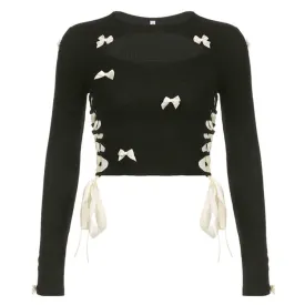 French Maid Cut Out Long Sleeve Top