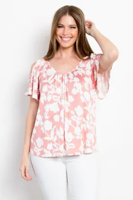 Full Size Floral Cold Shoulder Top