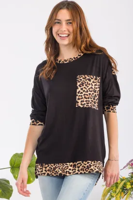 Full Size Leopard Round Neck Dropped Shoulder T-Shirt