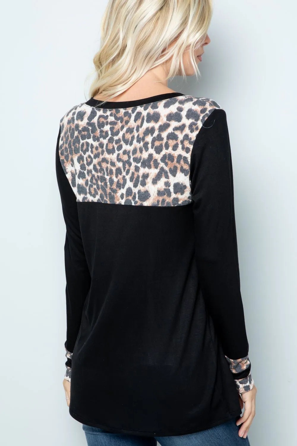 Full Size Long Sleeve Leopard Spliced T-Shirt