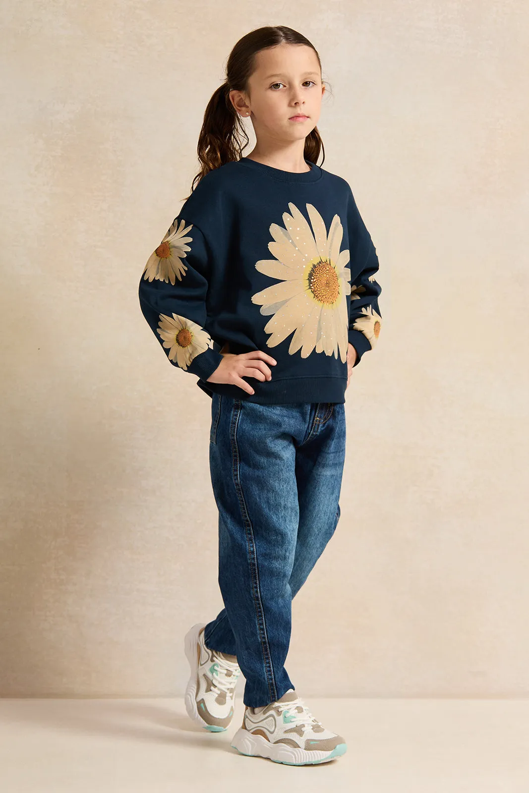 Girls Blue Denim Cargo Jeans