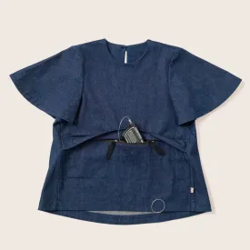 Girls' Blue Denim Top with T1D-Friendly Double-Sided Pocket - 100% Cotton, Half Sleeves