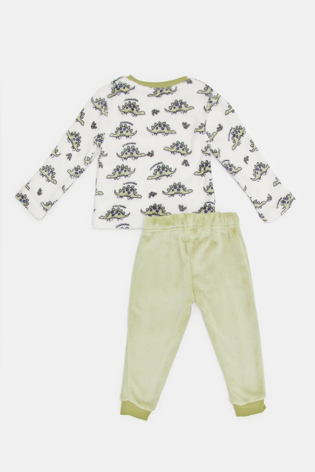 Infant Boys Green Dino Fluffy T-shirt Pyjama Set (2 Piece)