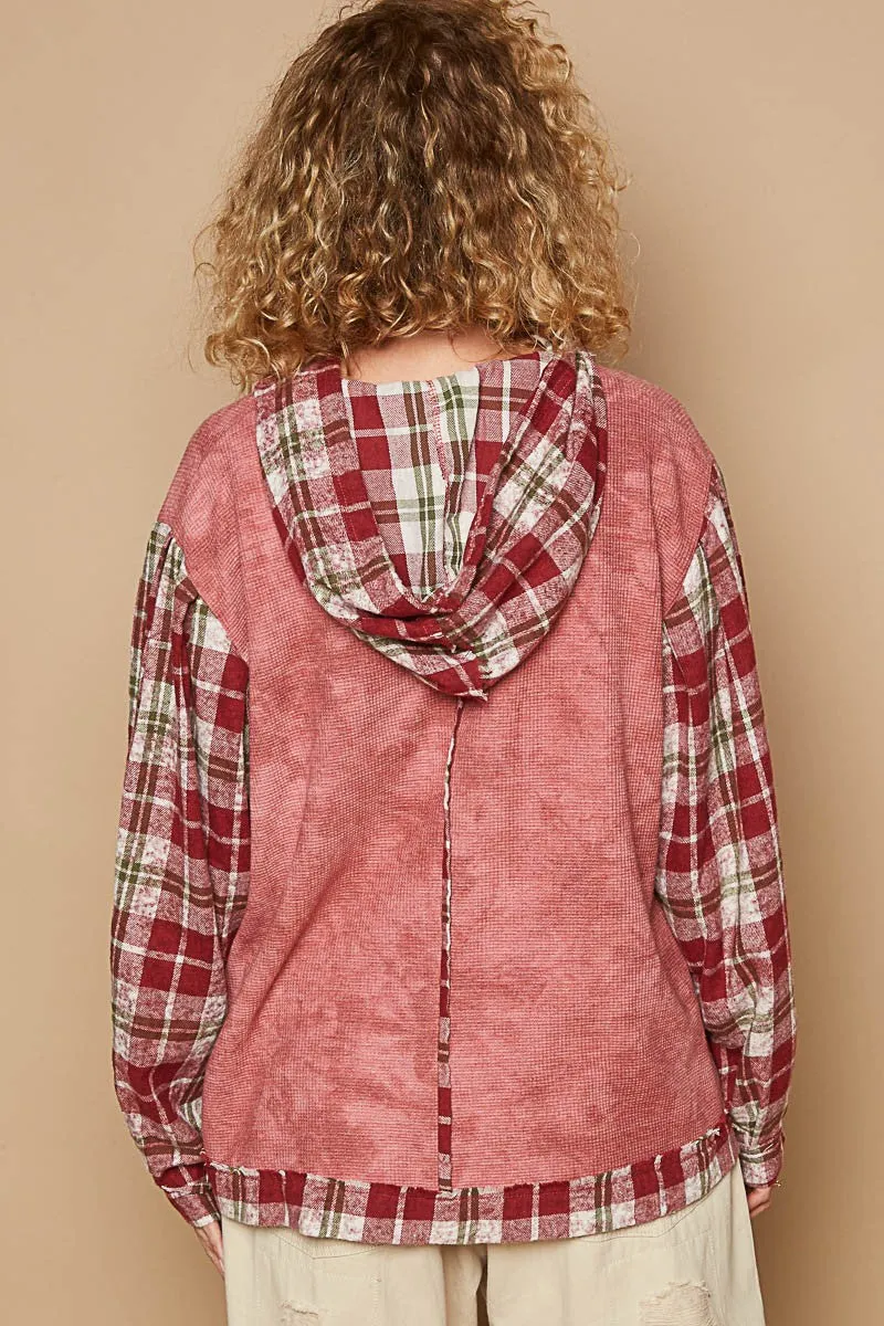 kesley Star Patch Plaid Long Sleeve Hooded Top