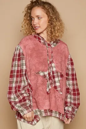 kesley Star Patch Plaid Long Sleeve Hooded Top