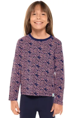 Kid's Coco Plum Everyday Long Sleeve T-Shirt  |  Peachy Pink Etched Flowers