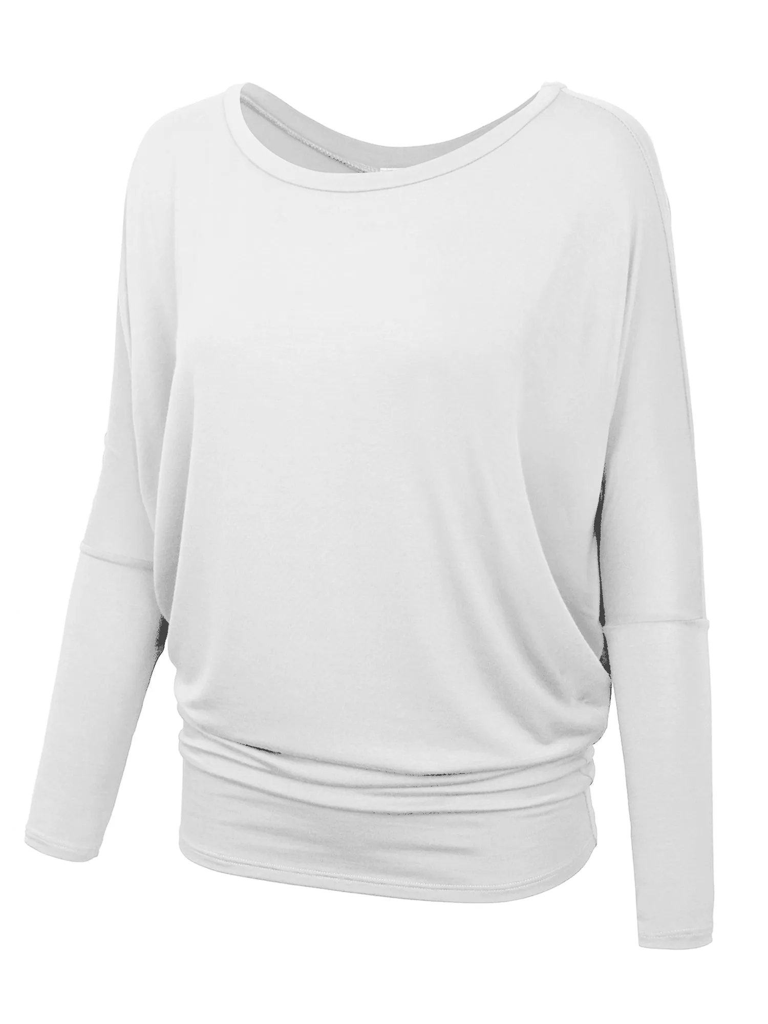 KOGMO Women's Round Neck Long Sleeve Dolman Batwing Top Shirts Made in USA