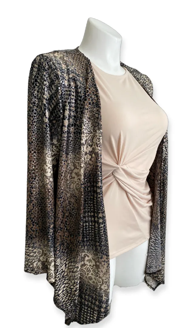 Leather and Lace Sequined Jacket in Black and Tan