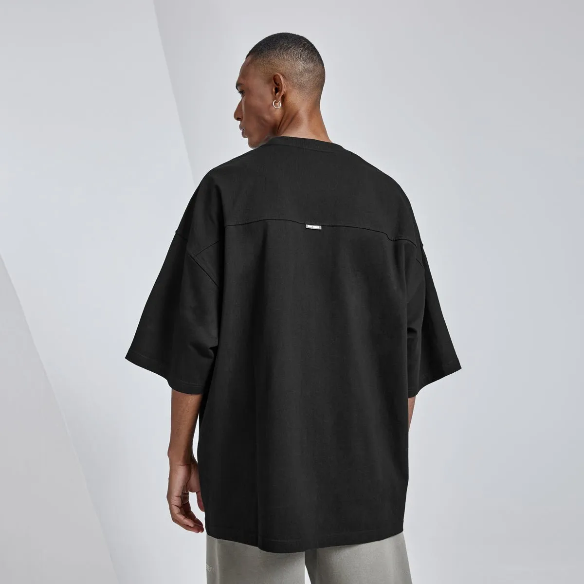 Letter D Embossed Oversized Heavyweight Black Tee