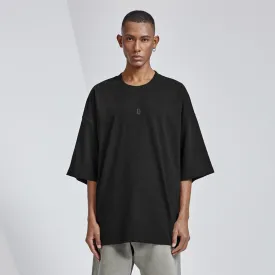 Letter D Embossed Oversized Heavyweight Black Tee