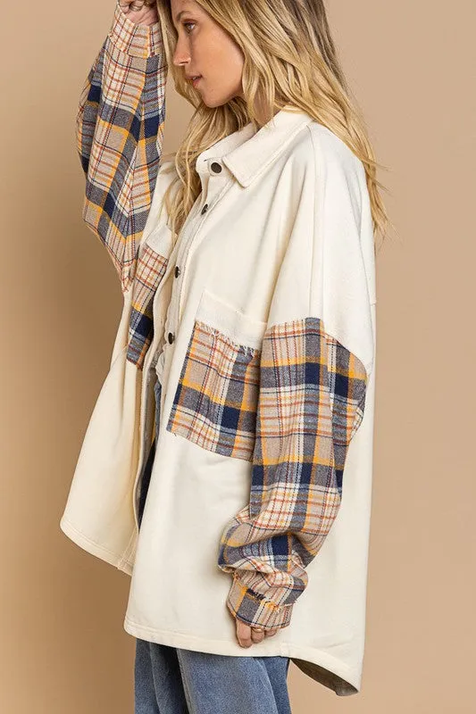 Long Sleeve With Plaid Detail Sleeve Shacket - Online Exclusive