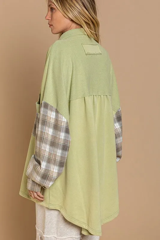 Long Sleeve With Plaid Detail Sleeve Shacket - Online Exclusive