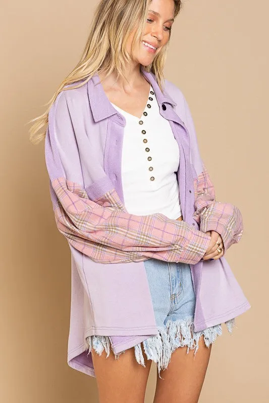 Long Sleeve With Plaid Detail Sleeve Shacket - Online Exclusive