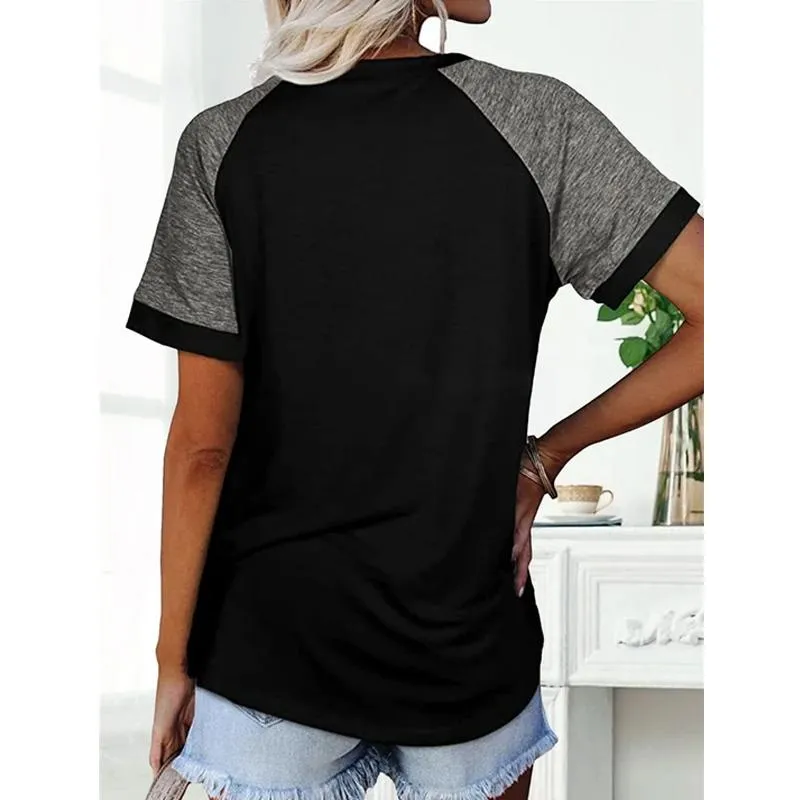 Loose Round Neck Raglan Sleeve Contrast T-shirt