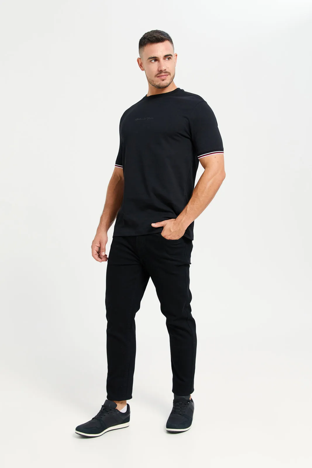 Men Black Tipped T-Shirt With Logo