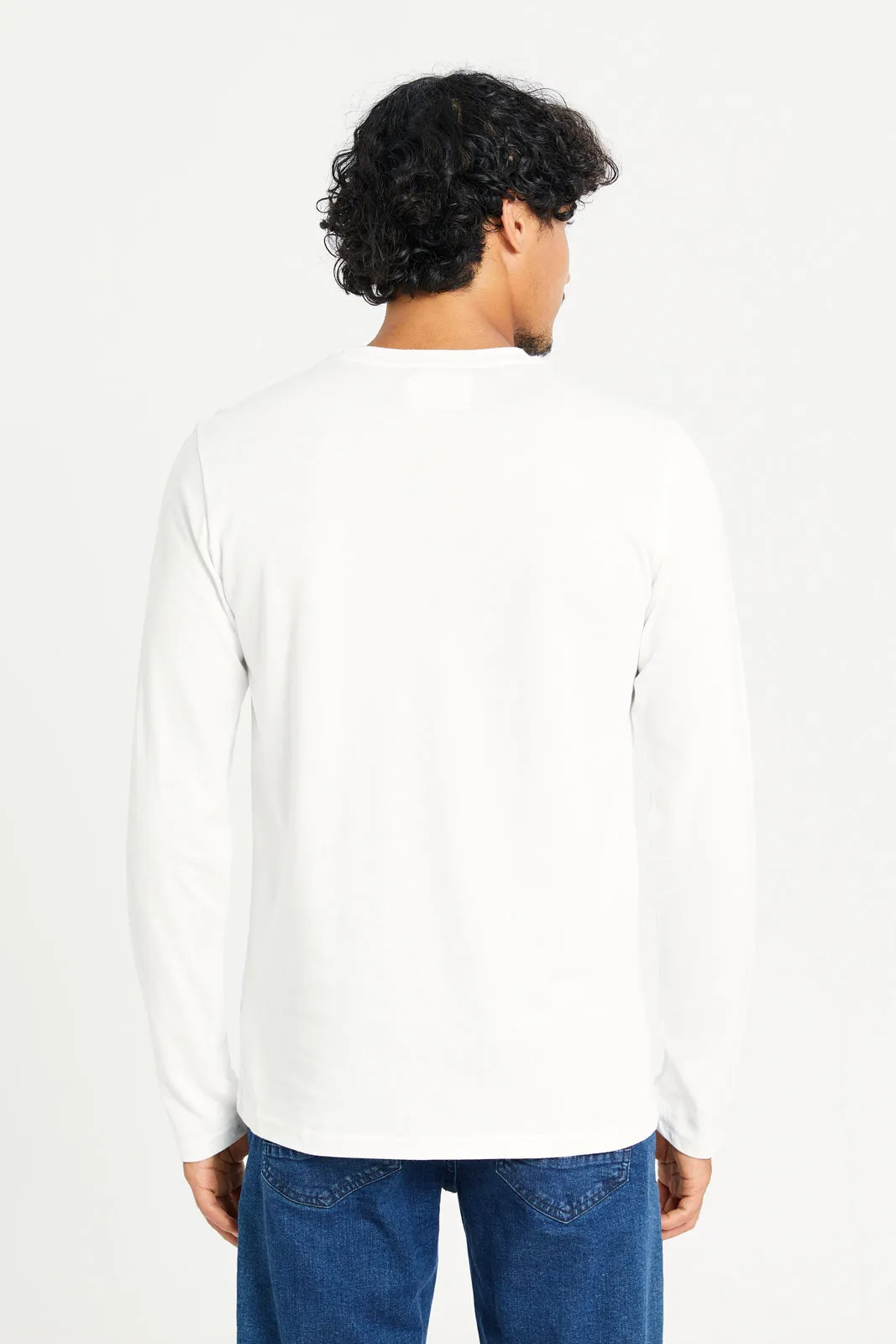 Men White Printed Long Sleeve T-shirt